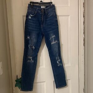 Wax Jean Dark Blue Distressed Skinny Jeans